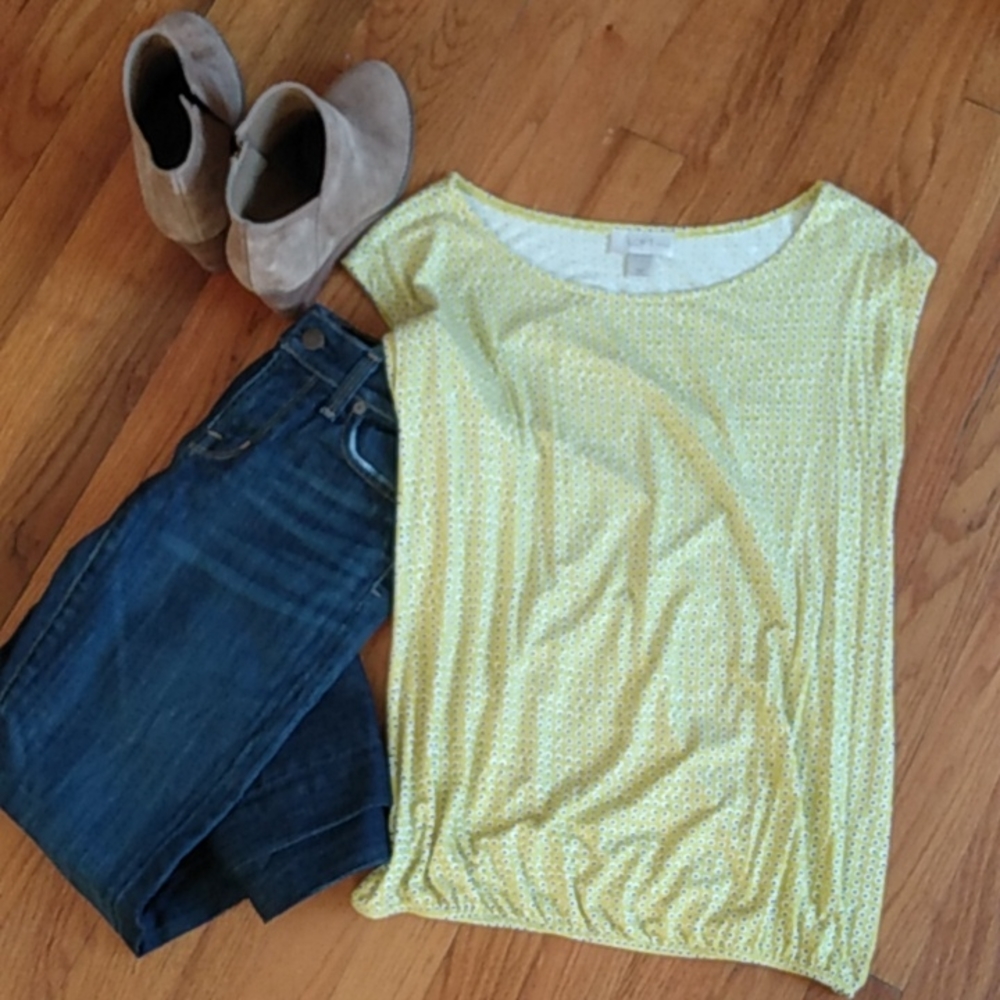 Loft blouse - yellow with navy blue and white